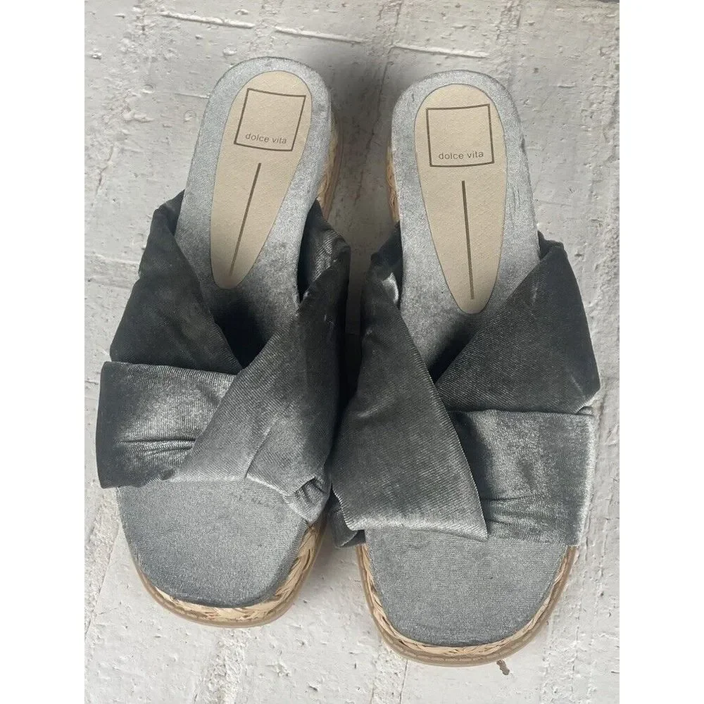 Dolce Vita Velvet Gray Slip On‎ Women's Shoes Braided Heel Size 9